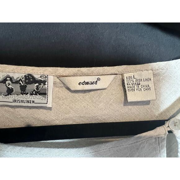 Edward Irish Linen Tunic, Large, 3/4 sleeve, cutout sleeve detail, cream color - Picture 4 of 10